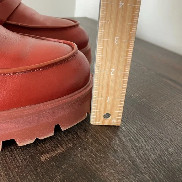 Marc Fisher 9.5 Latika lug sole penny loafer chunky platform burnt red/orange - Picture 9 of 16